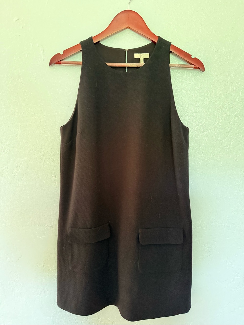 Joie Black Sleeveless Mini Shift Dress with Flap Pockets, size small